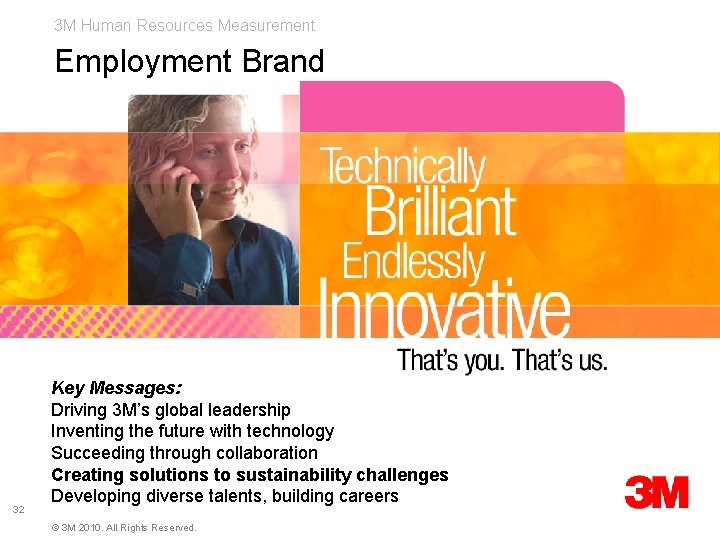 3 M Human Resources Measurement Employment Brand 32 Key Messages: Driving 3 M’s global