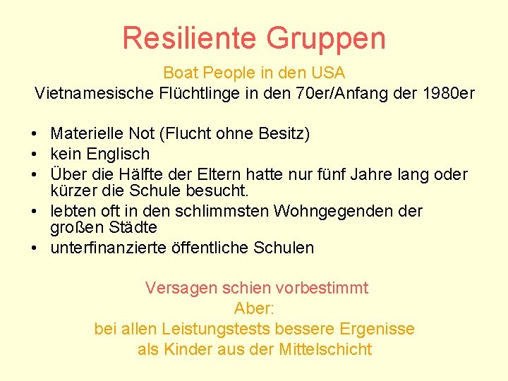 Resiliente Gruppen Boat People in den USA Vietnamesische Flüchtlinge in den 70 er/Anfang der