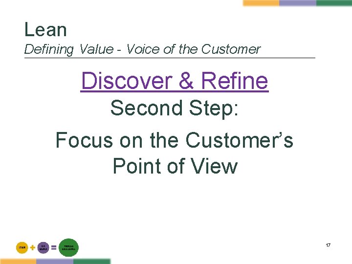 Lean Defining Value - Voice of the Customer Discover & Refine Second Step: Focus