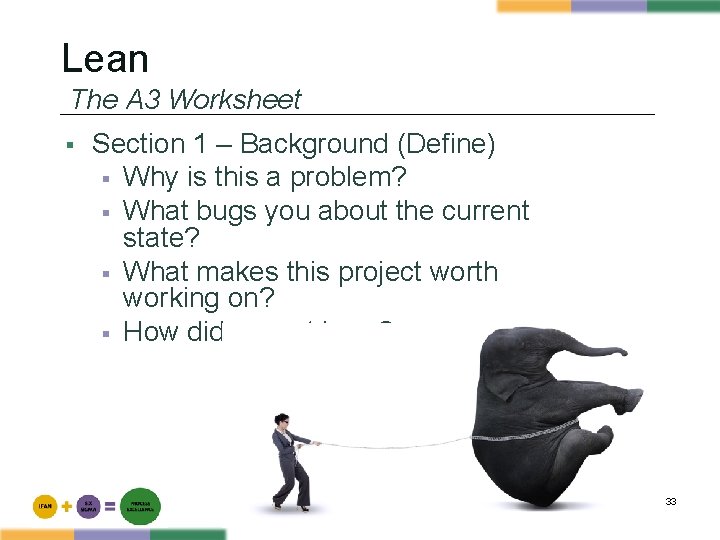 Lean The A 3 Worksheet § Section 1 – Background (Define) § Why is