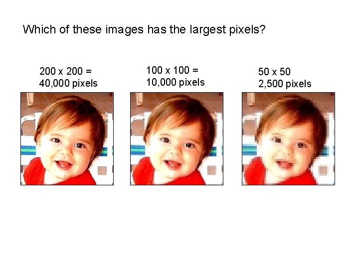 Which of these images has the largest pixels? 200 x 200 = 40, 000