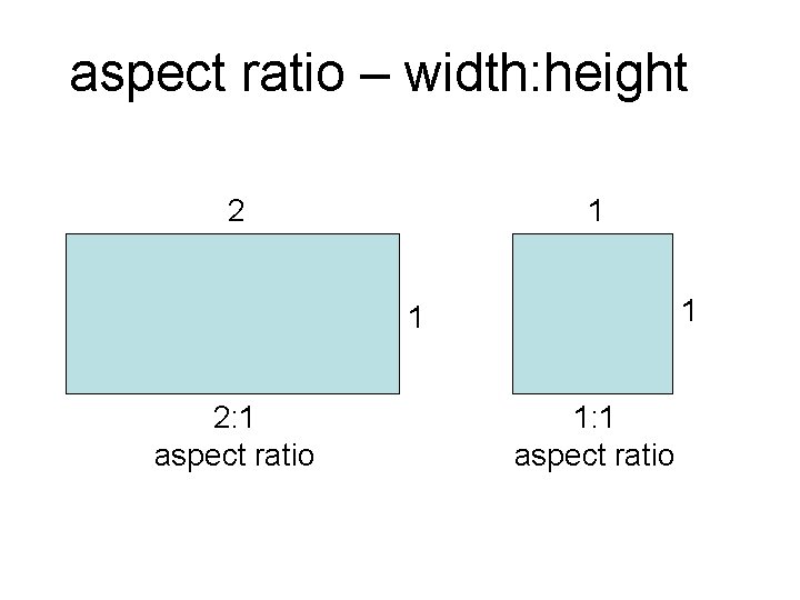 aspect ratio – width: height 2 1 1 1 2: 1 aspect ratio 1: