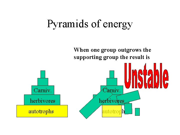 Pyramids of energy When one group outgrows the supporting group the result is Carniv. Pyramids of energy When one group outgrows the supporting group the result is Carniv.