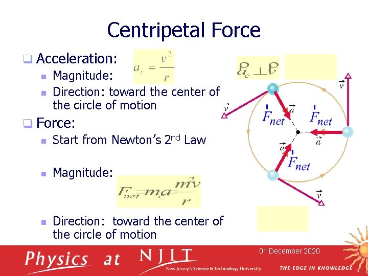 Centripetal Force q Acceleration: n Magnitude: n Direction: toward the center of the circle Centripetal Force q Acceleration: n Magnitude: n Direction: toward the center of the circle