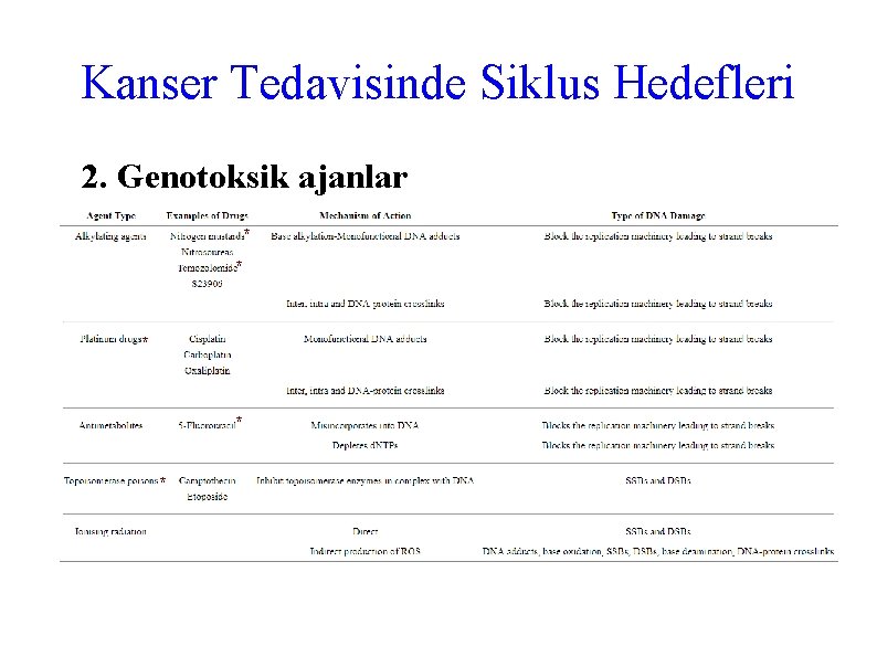 Kanser Tedavisinde Siklus Hedefleri 2. Genotoksik ajanlar * * * 
