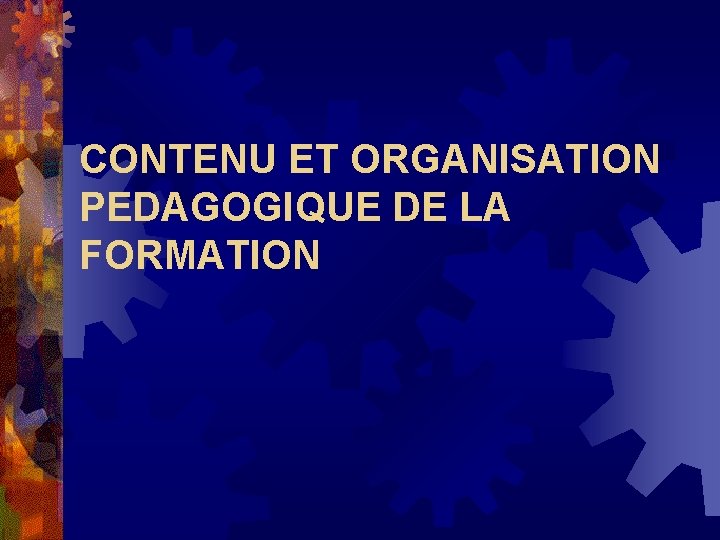 CONTENU ET ORGANISATION PEDAGOGIQUE DE LA FORMATION CONTENU ET ORGANISATION PEDAGOGIQUE DE LA FORMATION