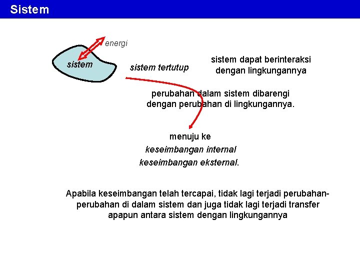 Sistem energi sistem tertutup sistem dapat berinteraksi dengan lingkungannya perubahan dalam sistem dibarengi dengan