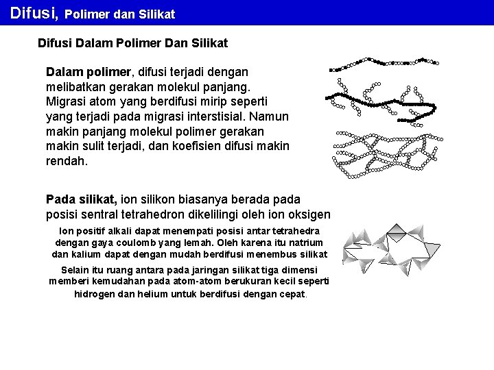 Difusi, Polimer dan Silikat Difusi Dalam Polimer Dan Silikat Dalam polimer, difusi terjadi dengan