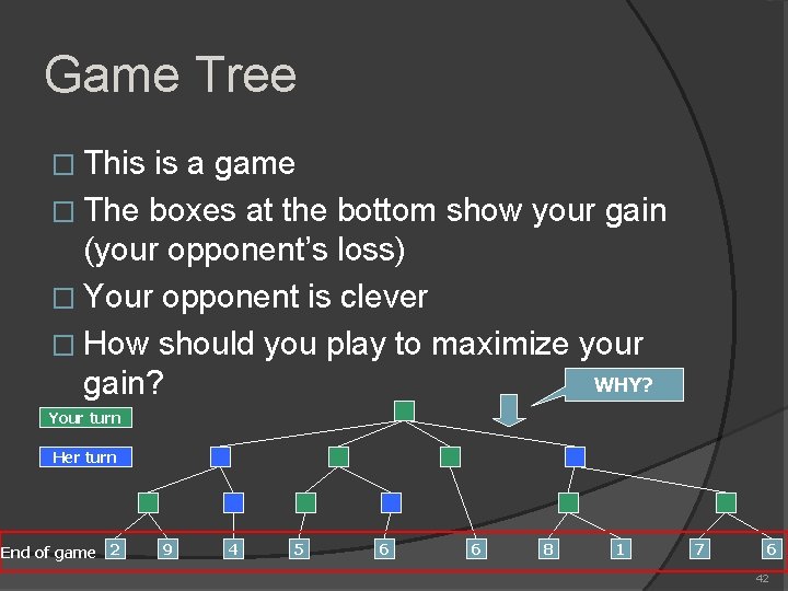 Game Tree � This is a game � The boxes at the bottom show