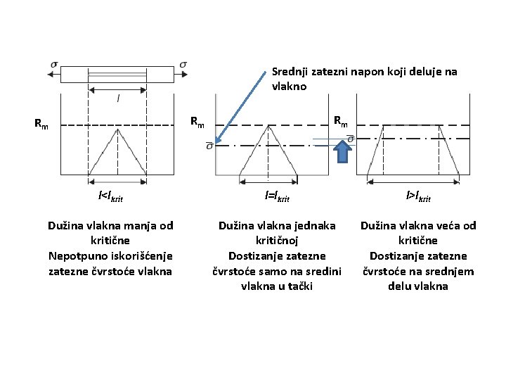 Srednji zatezni napon koji deluje na vlakno Rm Rm Rm l<lkrit l=lkrit l>lkrit Dužina