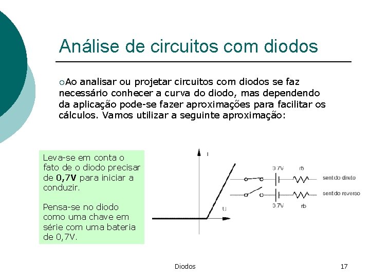 Análise de circuitos com diodos ¡Ao analisar ou projetar circuitos com diodos se faz