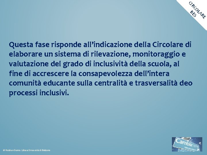 E AR OL RC BES CI Questa fase risponde all’indicazione della Circolare di elaborare