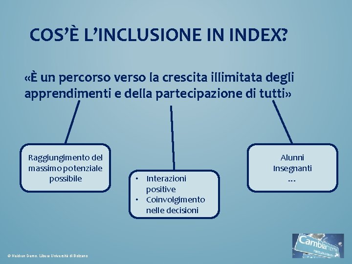 COS’È L’INCLUSIONE IN INDEX? «È un percorso verso la crescita illimitata degli apprendimenti e