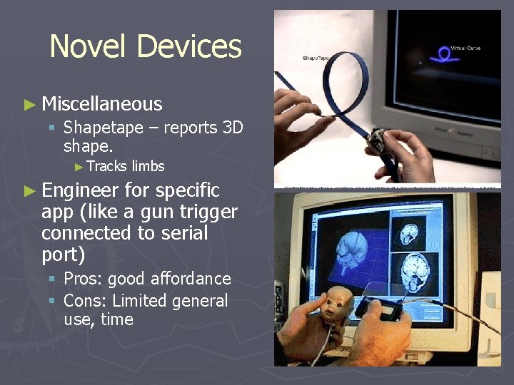 Novel Devices ► Miscellaneous § Shapetape – reports 3 D shape. ► Tracks limbs