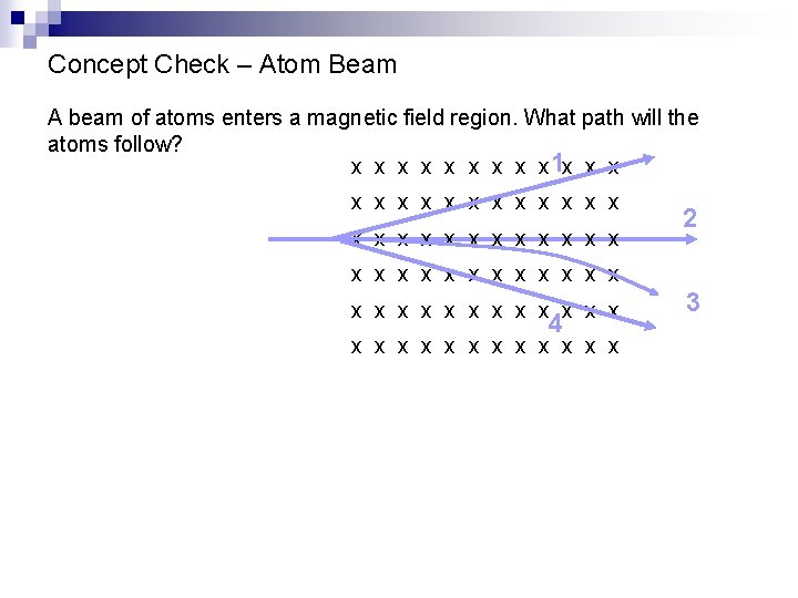 Concept Check – Atom Beam A beam of atoms enters a magnetic field region.