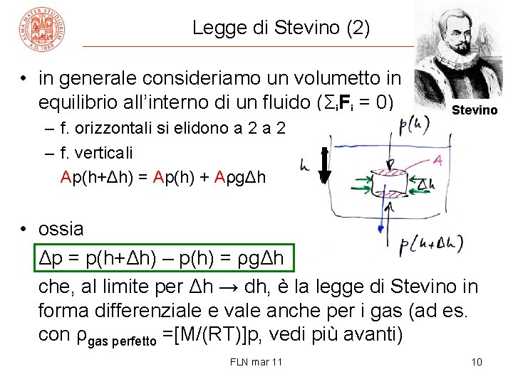 Legge di Stevino (2) • in generale consideriamo un volumetto in equilibrio all’interno di