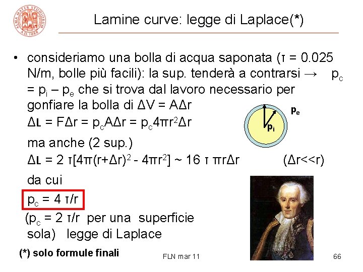 Lamine curve: legge di Laplace(*) • consideriamo una bolla di acqua saponata (τ =