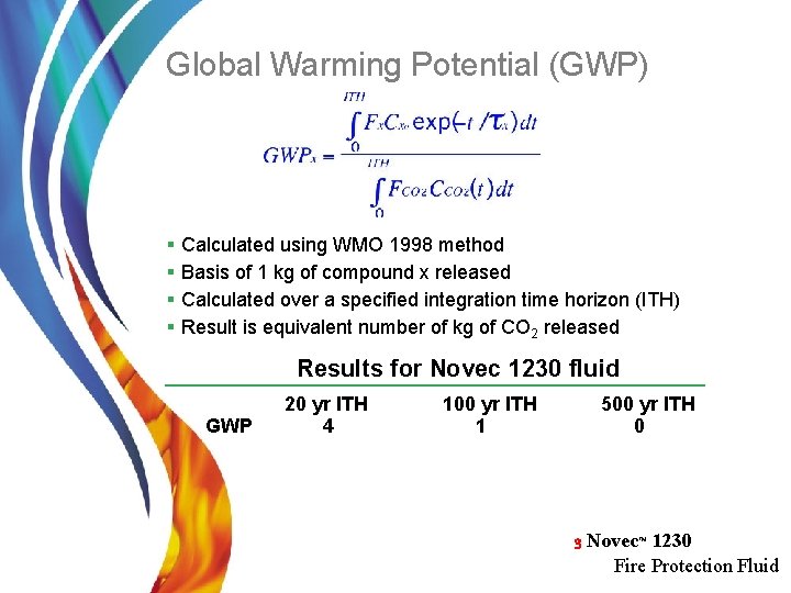 Global Warming Potential (GWP) § § Calculated using WMO 1998 method Basis of 1