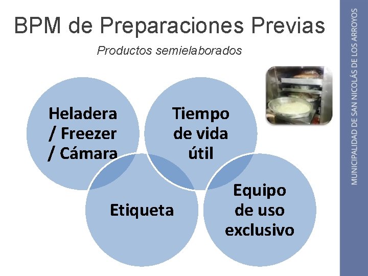 BPM de Preparaciones Previas Productos semielaborados Heladera / Freezer / Cámara Tiempo de vida