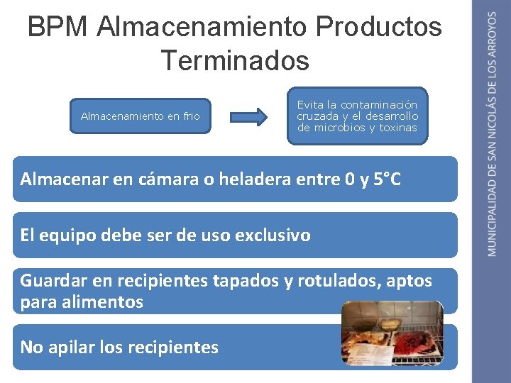 BPM Almacenamiento Productos Terminados Almacenamiento en frio Evita la contaminación cruzada y el desarrollo