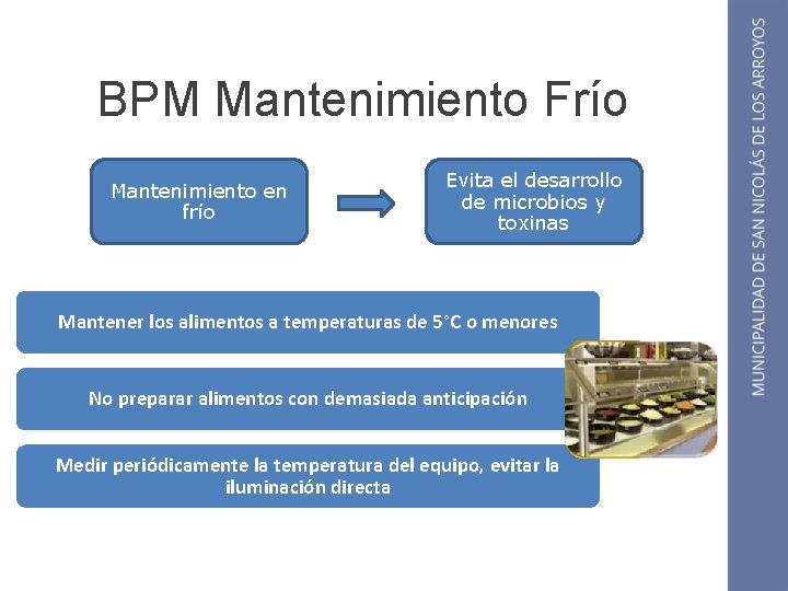 BPM Mantenimiento Frío Mantenimiento en frío Evita el desarrollo de microbios y toxinas Mantener
