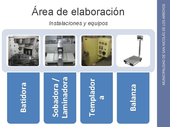 Balanza Templador a Sobadora / Laminadora Batidora Área de elaboración Instalaciones y equipos 