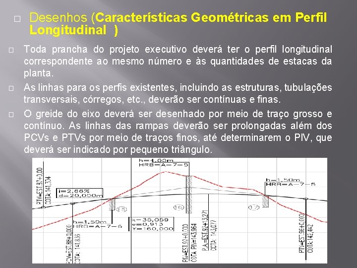 � � Desenhos (Características Geométricas em Perfil Longitudinal ) Toda prancha do projeto executivo