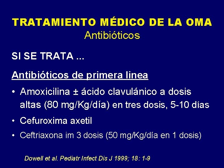 TRATAMIENTO MÉDICO DE LA OMA Antibióticos SI SE TRATA. . . Antibióticos de primera