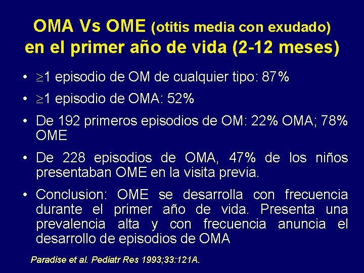 OMA Vs OME (otitis media con exudado) en el primer año de vida (2