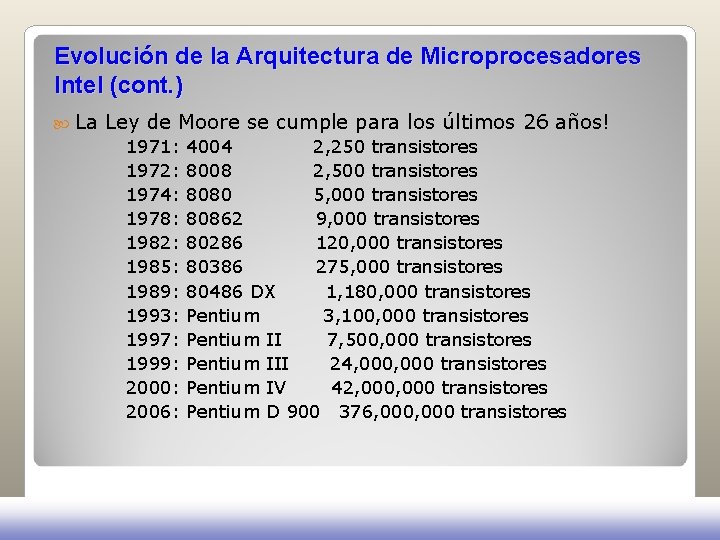 Evolución de la Arquitectura de Microprocesadores Intel (cont. ) La Ley de Moore se Evolución de la Arquitectura de Microprocesadores Intel (cont. ) La Ley de Moore se