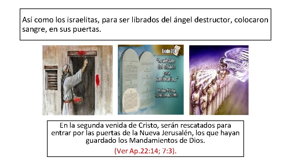 Así como los israelitas, para ser librados del ángel destructor, colocaron sangre, en sus