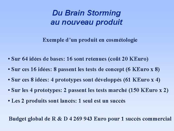 Du Brain Storming au nouveau produit Exemple d’un produit en cosmétologie • Sur 64