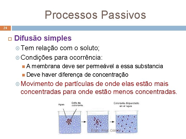 Processos Passivos 24 Difusão simples Tem relação com o soluto; Condições para ocorrência: A