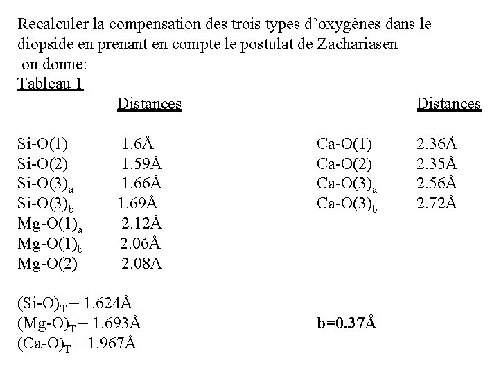 Recalculer la compensation des trois types d’oxygènes dans le diopside en prenant en compte