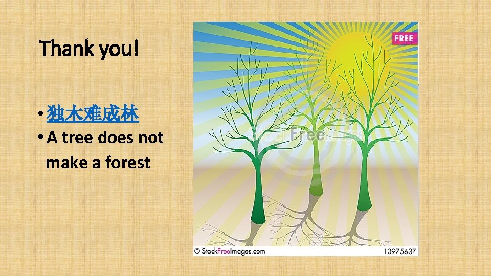 Thank you! • 独木难成林 • A tree does not make a forest 