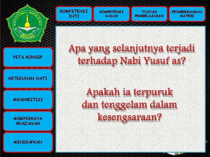 KOMPETENSI INTI KOMPETENSI PETA KONSEP INTI (KI) KOMPETENSI DASAR (KD) KOMPETENSI DASAR TUJUAN PEMBELAJARAN