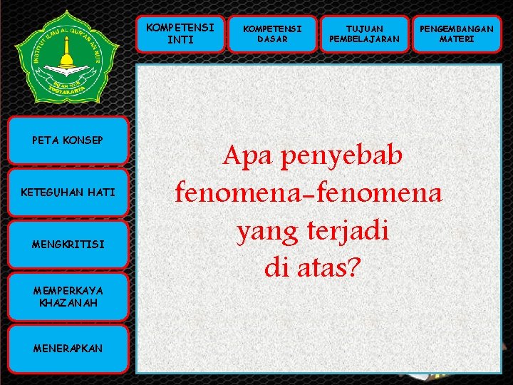 KOMPETENSI INTI KOMPETENSI PETA KONSEP INTI (KI) KOMPETENSI DASAR (KD) KETEGUHAN HATI TUJUAN PEMBELAJARAN