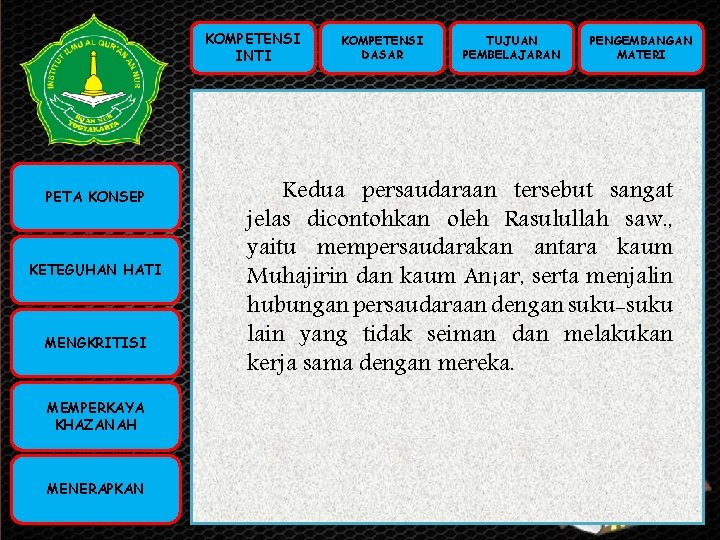 KOMPETENSI INTI KOMPETENSI PETA KONSEP INTI (KI) KOMPETENSI DASAR (KD) KETEGUHAN HATI TUJUAN PEMBELAJARAN