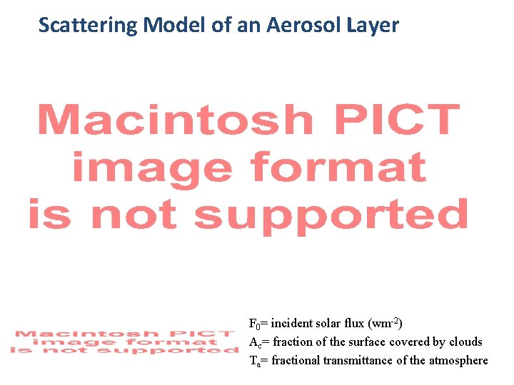 Scattering Model of an Aerosol Layer F 0= incident solar flux (wm-2) Ac= fraction