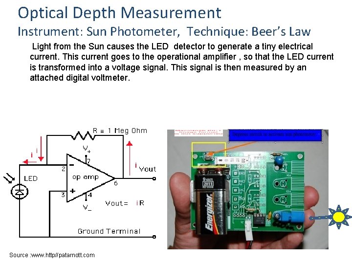 Optical Depth Measurement Instrument: Sun Photometer, Technique: Beer’s Law Light from the Sun causes