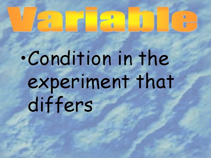 • Condition in the experiment that differs 