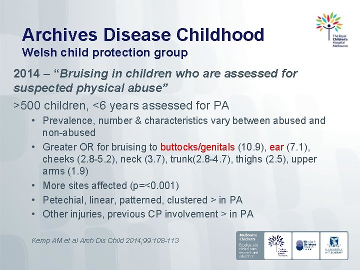 Archives Disease Childhood Welsh child protection group 2014 – “Bruising in children who are