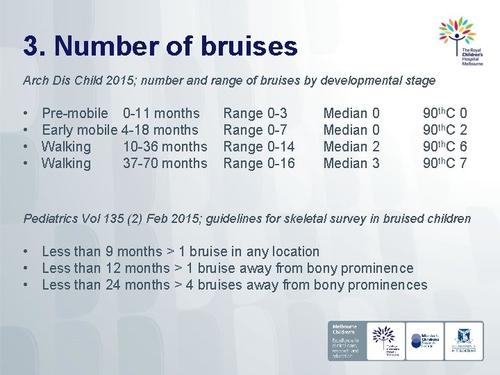 3. Number of bruises Arch Dis Child 2015; number and range of bruises by