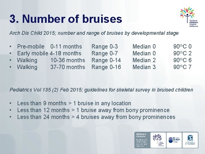 3. Number of bruises Arch Dis Child 2015; number and range of bruises by