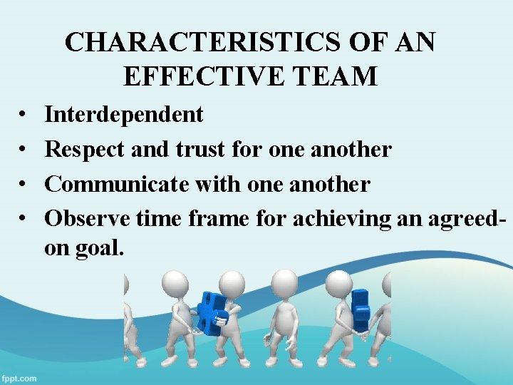 CHARACTERISTICS OF AN EFFECTIVE TEAM • • Interdependent Respect and trust for one another