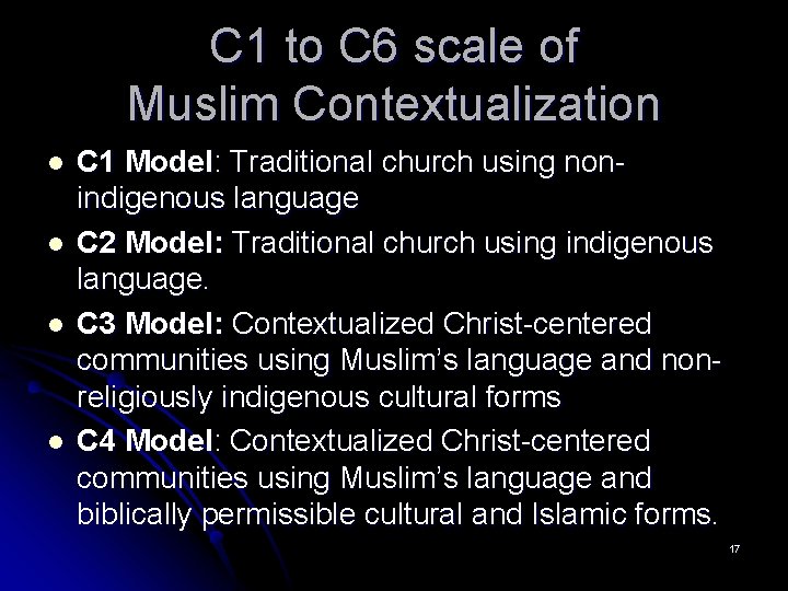 C 1 to C 6 scale of Muslim Contextualization l l C 1 Model: