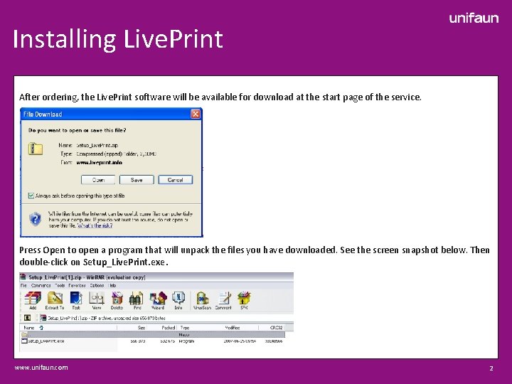 Installing Live. Print After ordering, the Live. Print software will be available for download