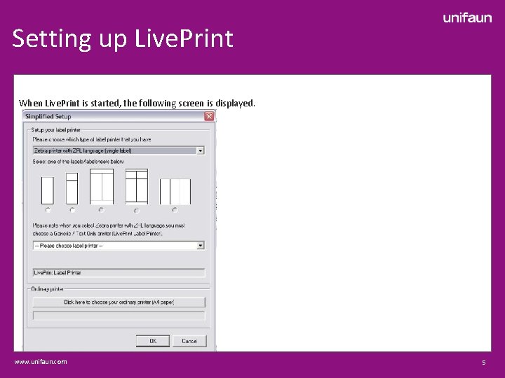 Setting up Live. Print When Live. Print is started, the following screen is displayed.