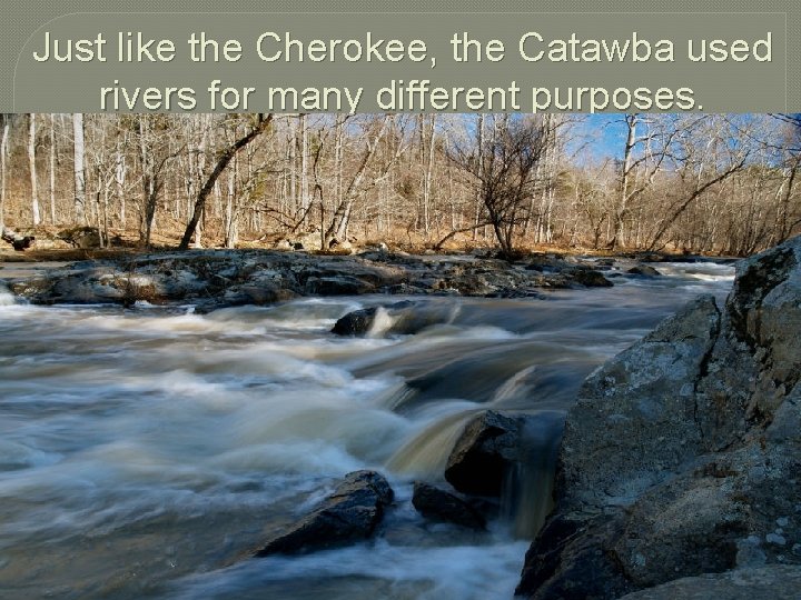 Just like the Cherokee, the Catawba used rivers for many different purposes. 