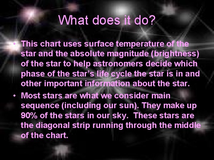 What does it do? • This chart uses surface temperature of the star and What does it do? • This chart uses surface temperature of the star and